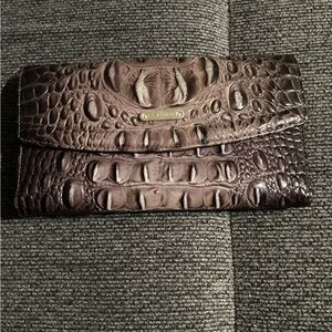 Brahmin Brown Crocodile Embossed Trifold Checkbook Wallet